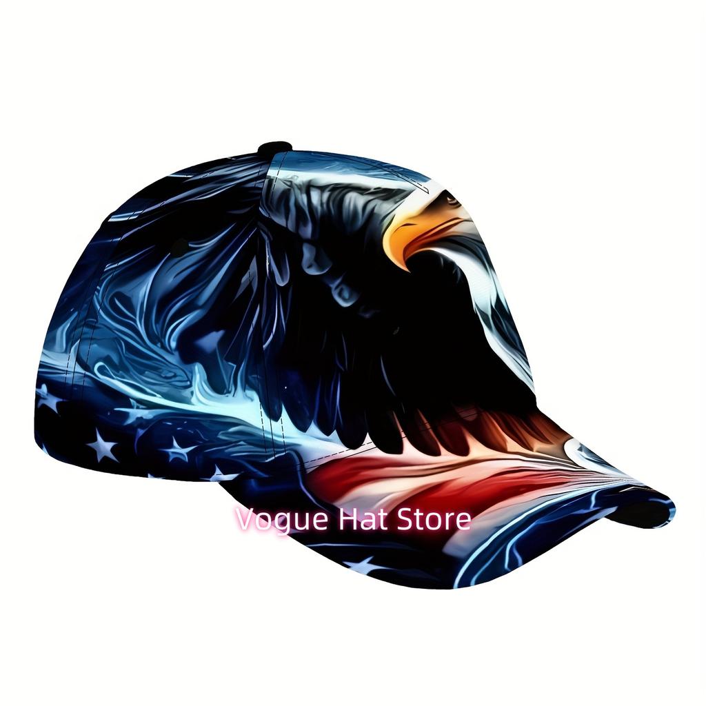 1Pc Patriotic Eagle & American Flag Baseball Cap - Adjustable, Lightweight Polyester, Bold Street Style Design With Eagle Head &