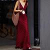 Women Sleeveless V Neck Polka Dot Print Maxi Dress Solid Color Casual Beach Dress