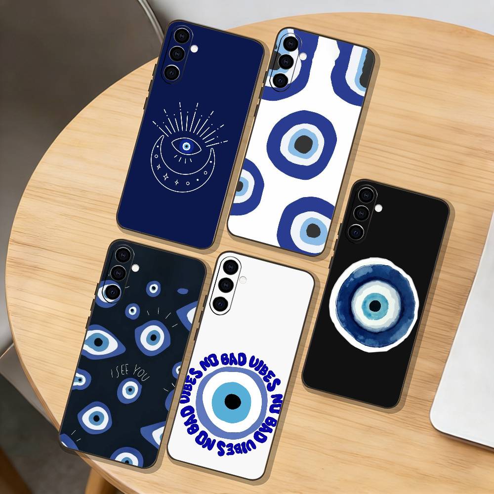Lucky Eye Blue Evil Eye Print Phone Case For Samsung Galaxy A73,A72,A71,A70,A53,A52,A51,Others Soft Black Cover