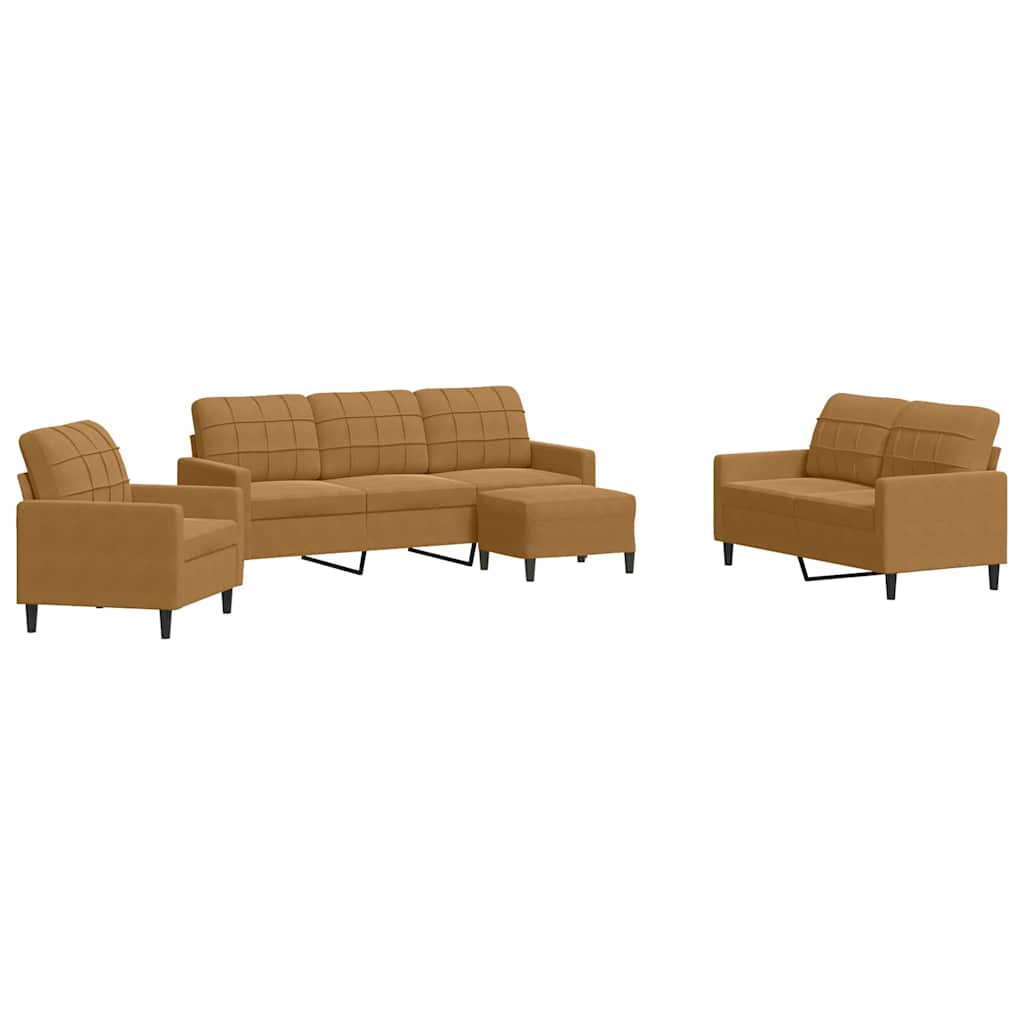 4 Piece Velvet Sofa Set with Cushions Brown