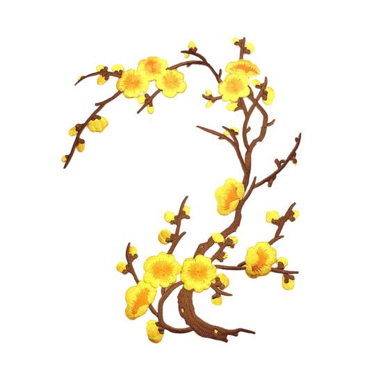 Cherry Blossom Iron Patch Iron-on Blossom Plum Applique Patch Embroidered Floral Patch for Jeans Garment Jackets Backpacks Clothes DIY Crafts