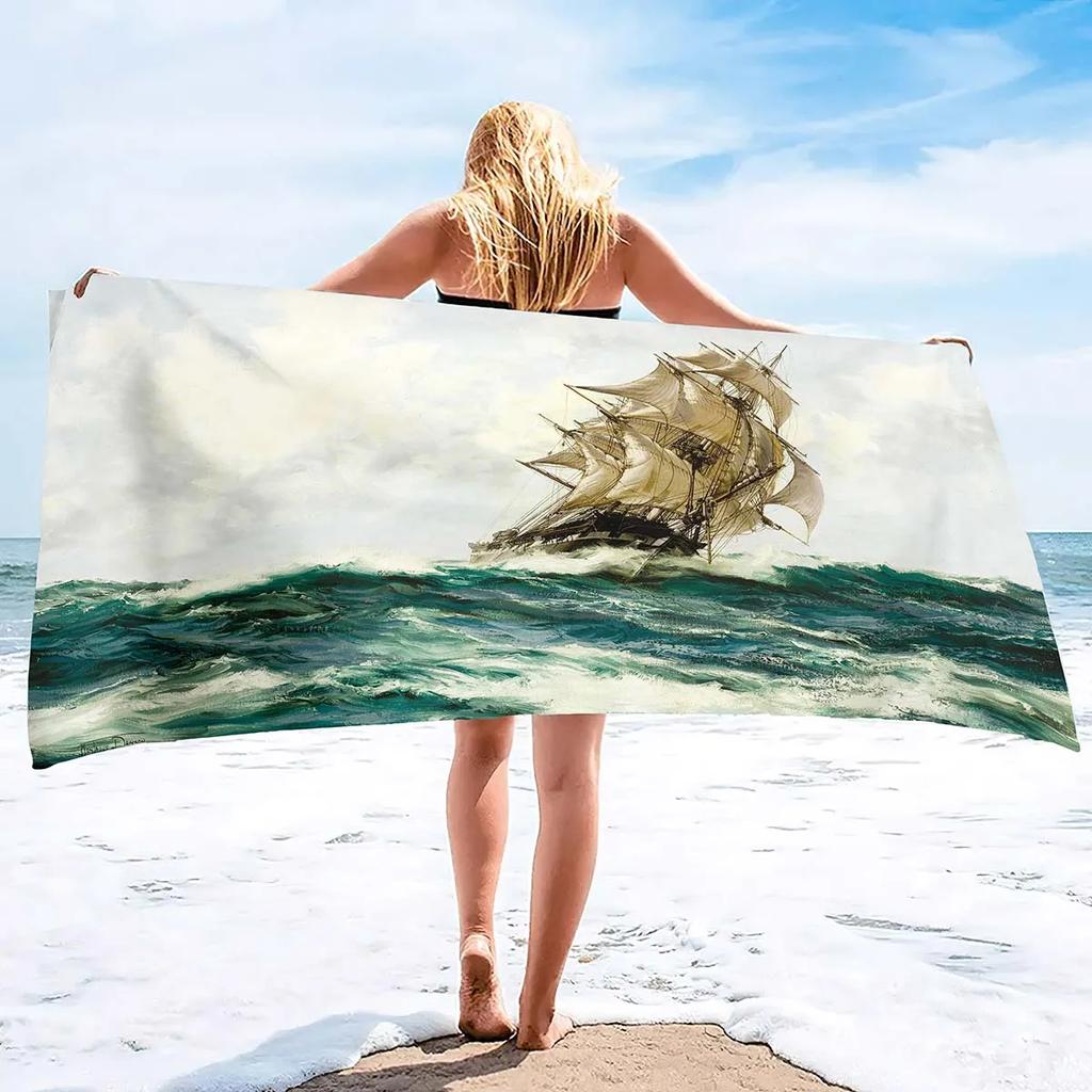 Beach Towels Sailboat Printing Highly Absorbent Large Pool Towels,Super Soft and Quick Drying Super Absorbent Perfect for Gifts