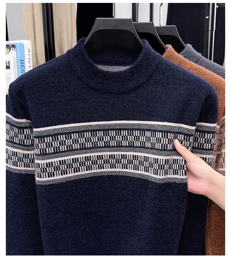 Men's Thickened Mink Wool Knit Sweater - Autumn/Winter Warm Base Layer, Round Neck.
