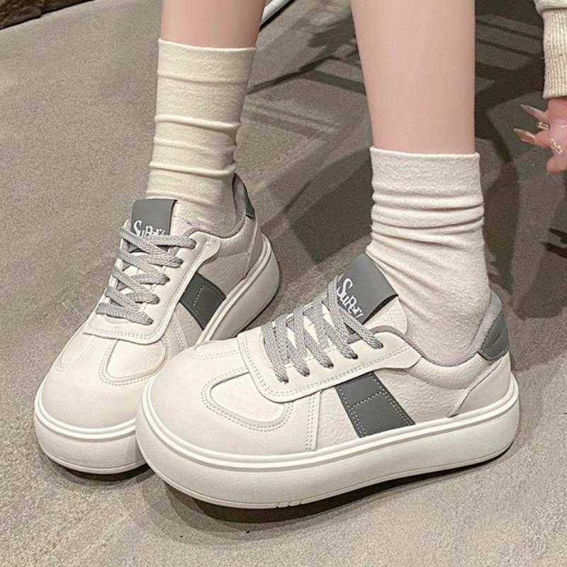 Frühling, Sommer, Herbst und Winter Damen Schuhe Damen Sneaker Weiße Schuhe Low-Top Runde Zehenpartie Höhenverstärkende Freizeitschuhe