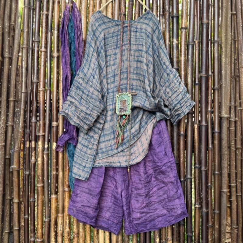 Johnature Women Vintage Print T-Shirts V-Neck Seven Sleeve Autumn Loose Female Chinese Style T-Shirts