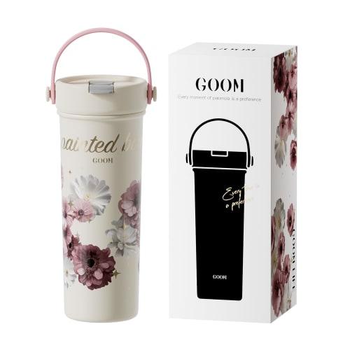 GOOM 600ml Insulated Water Bottle with Lid, 316 Stainless Steel, Straw, Vacuum Insulated, Leak-Proof, Multi-Layered Construction, Strap Included, Tea