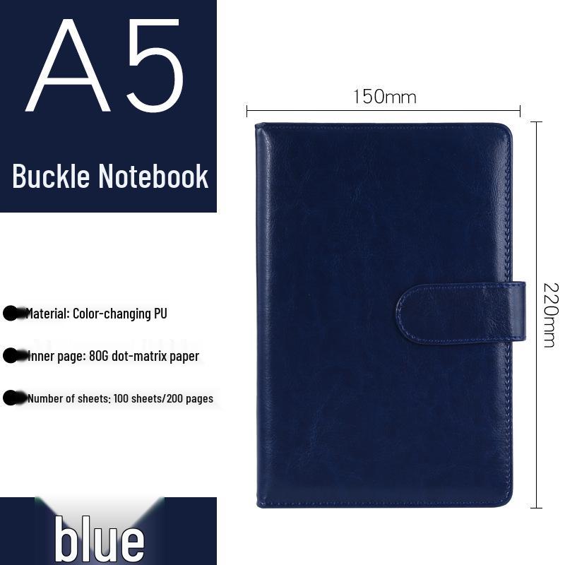 A5 Magnetic Buckle Business Notebook with Leather Cover - Customizable Logo A5-100 sheets, 200 pages синий