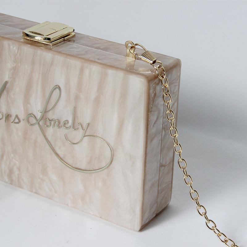 New Trendy Handbag Fashion Women Bags Beige Letter Acrylic Luxury Party Evening Bag Woman Wedding Cute Vintage Box Clutch Purse