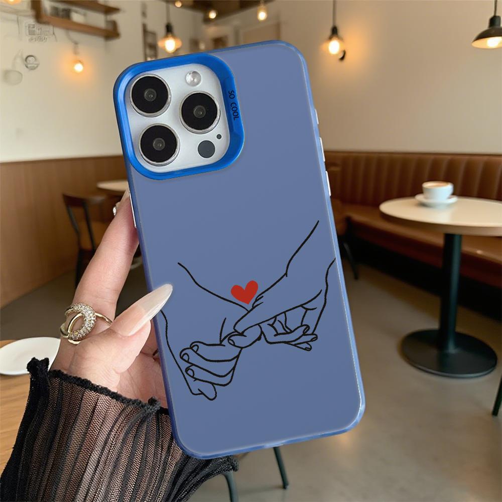 Hands with Red Heart Line Art Hard Phone Case for Iphone 16 15 14 13 12 11 Pro Max Mini Shockproof Anti-Scratch Protective Cover
