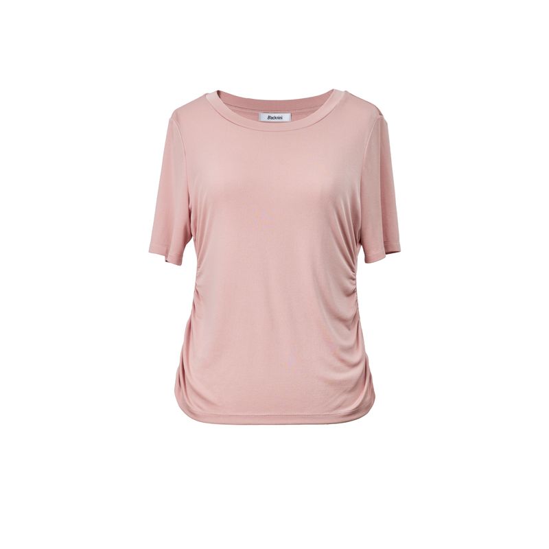 Blacknini (Three Colors) "Smooth T" High Density Mulberry Silk Smooth Elastic Waist-Tightening Short Sleeve T-shirt Top