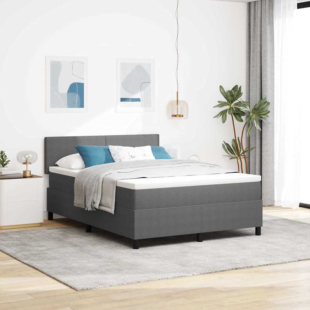 Box Spring Bed in Light Grey and White 140 x 190 cm Cord Fabric
