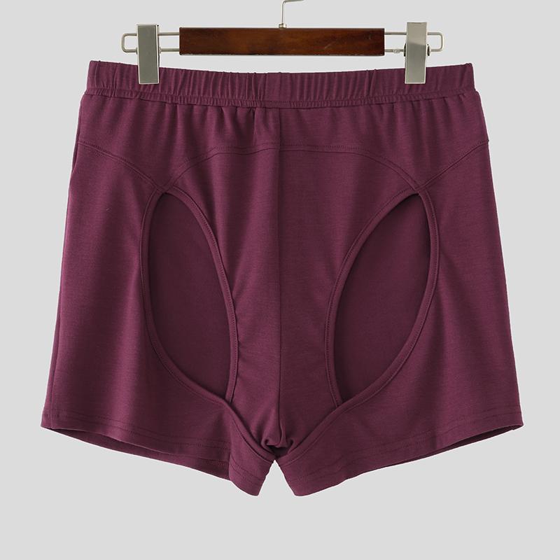 Men Elastic Waist Back Cutout Home Wear Mini Pants Shorts Pajamas