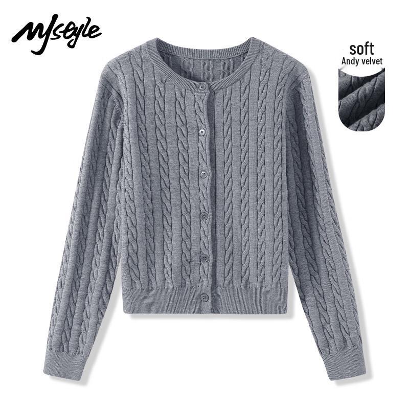 

MJ STYLE Women s Round Neck Cable Knit Cardigan L