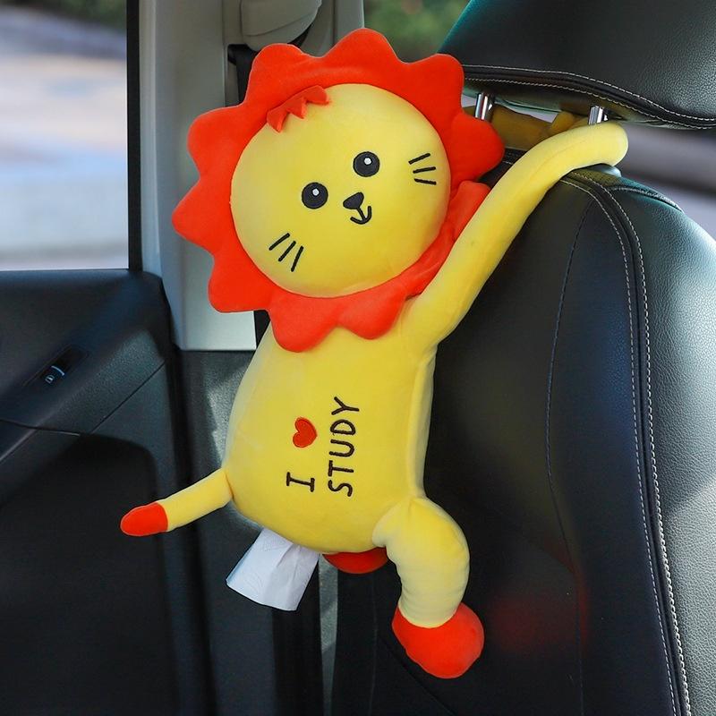 Cartoon Animal Car Tissue Box Plush Material Backseat Hanging Cute Design Lion