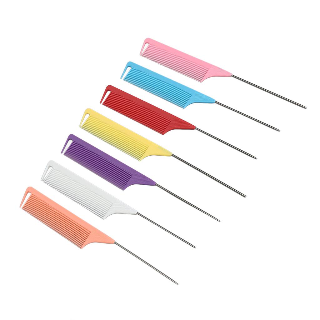 7 Colors Rat Tail Comb Set Fine Tooth Hairdressing Stainless Steel Pintail Heat Resistant Tail Parting Comb