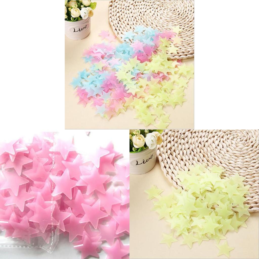 100pcs Bag Of Premium Quality Glow In The Dark Wall Stickers For Kids' Bedrooms In Colorful Star Shapes