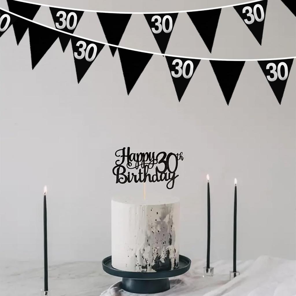 26FT Black Silver 30th Birthday Party Decorations Fabric Pennant Banner Garland Streamers for Women Mens Dirty Thirty 30 and Fabulous Birthday Cheers