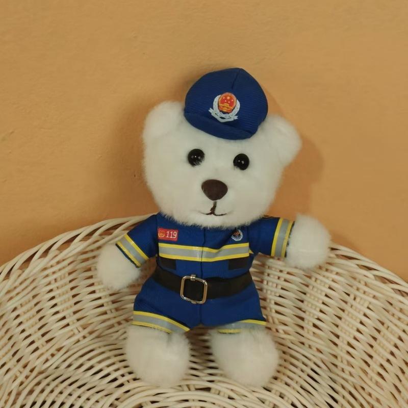 Traffic Police Officer Bear Doll Cute Doll Police Car Keychain Plush Toy Schoolbag Pendant Small Pendant Puppet