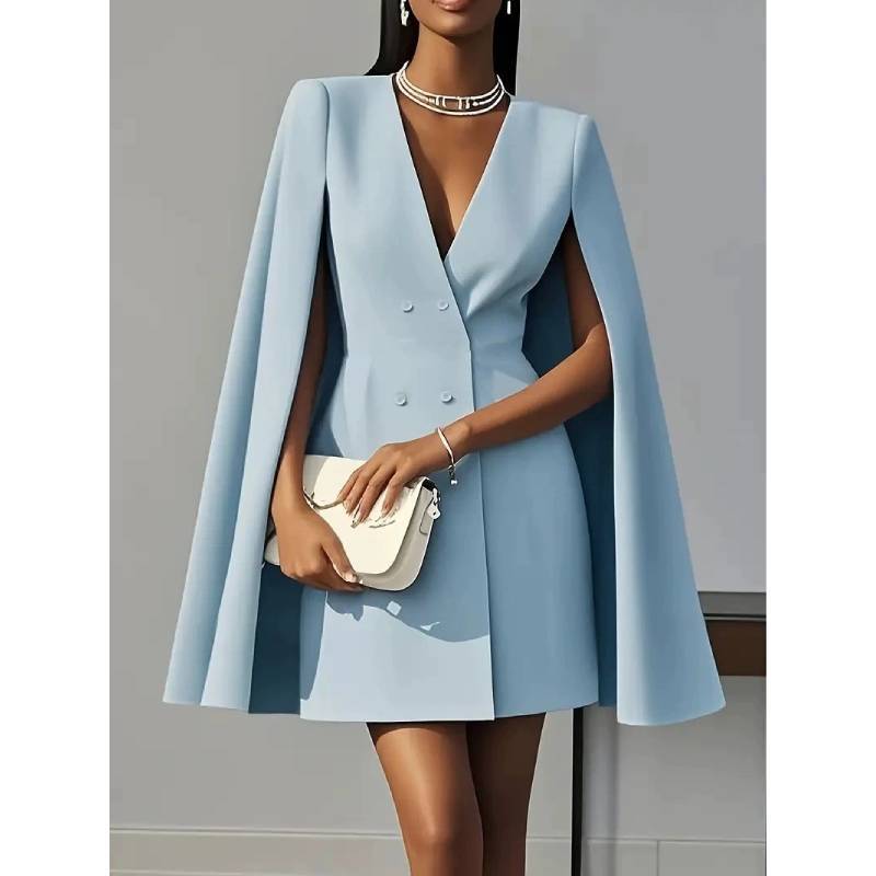 Elegant Polyester Spliced Short Dress With Vneck For Office Wear