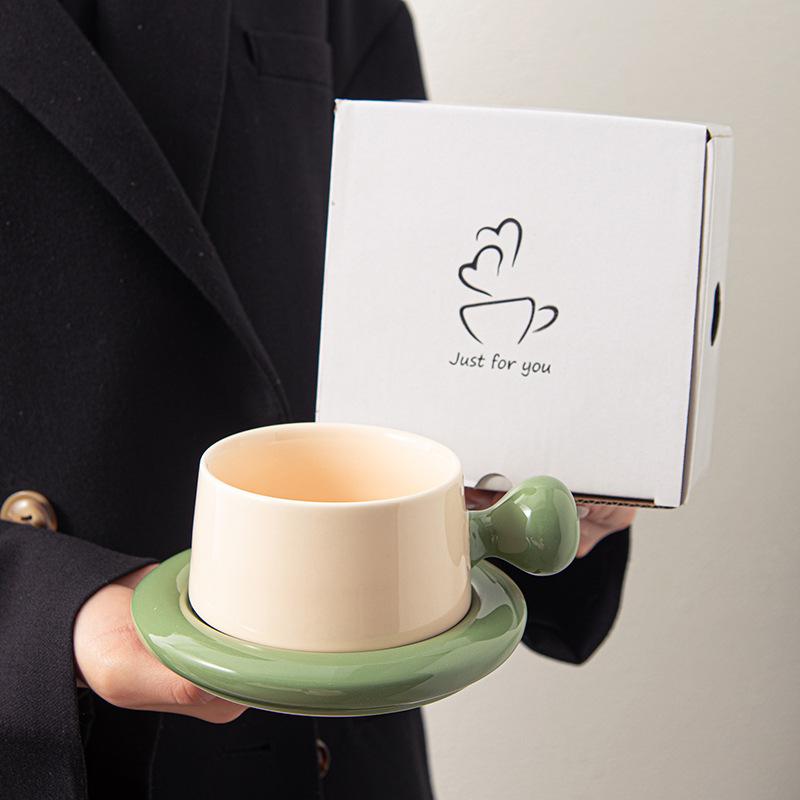 European Ceramic Coffee Cup And Saucer Set Creative Contrasting Color Cute Teacup Household Afternoon Teacup Breakfast Cup Water Cup