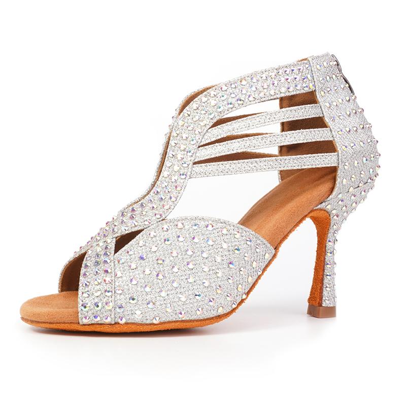 Scarpe da Ballo Latino con Strass Suola Morbida Donna Scarpe da Ballo di Piazza per Feste Tacco 90mm