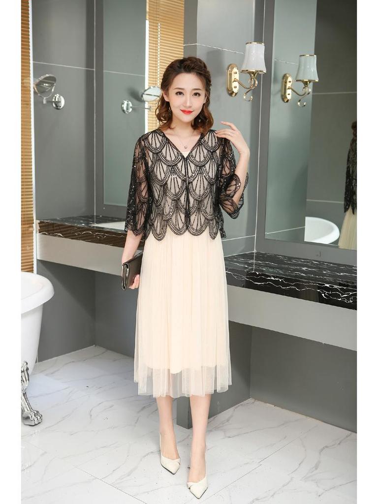 Trendy European & American Mid-Sleeve Sequin Beaded Shawl Jacket for Women