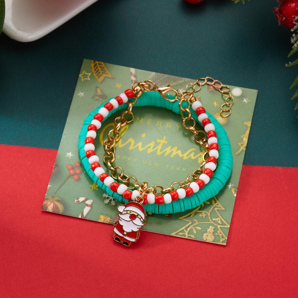 Christmas Resin Clay Bracelet Set With Snowflake Tree And Santa Pendants For Women Gift