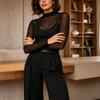 Women's Sheer Mesh Mock Neck T-Shirt Slim Fit Base Layer Top for and Daily Wear