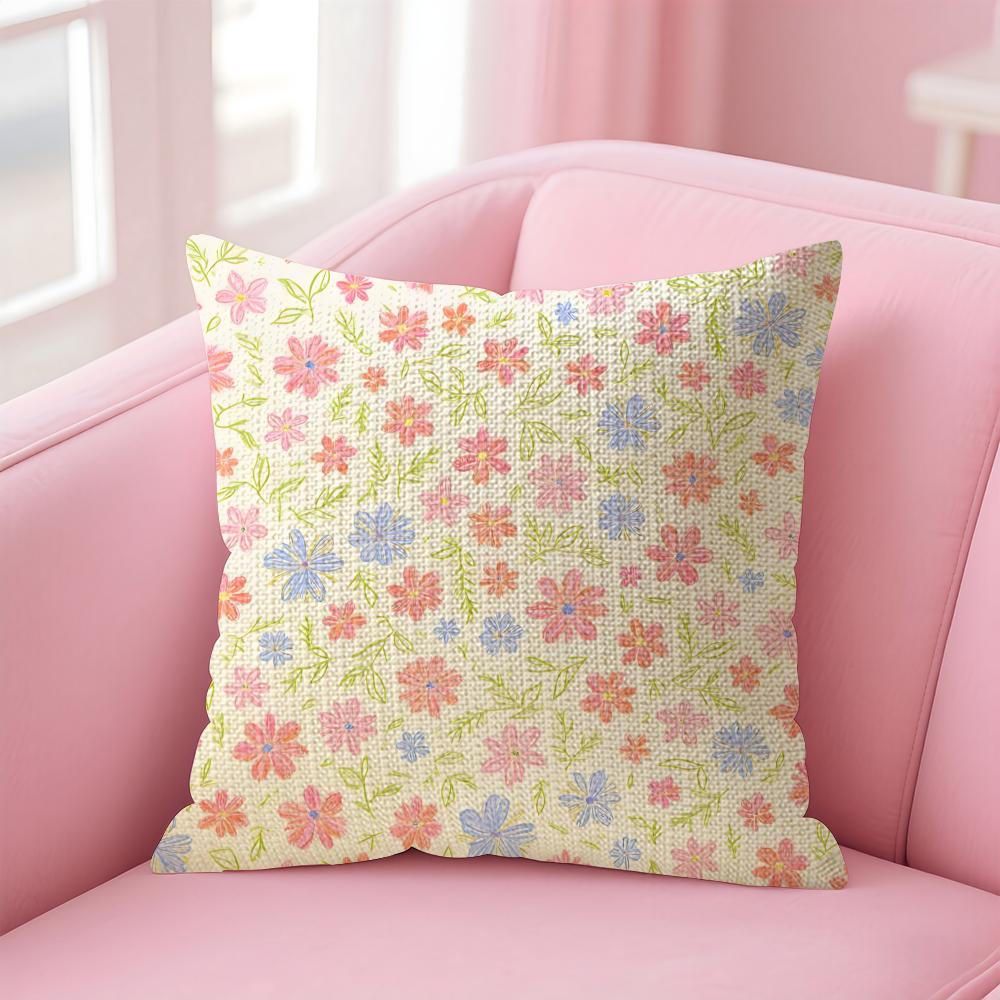 Floral Pattern Cute Cushion Cover Natural Linen Pillow Case DoubleSided Print Decorative Sofa Pillowcase Home Decor Gift