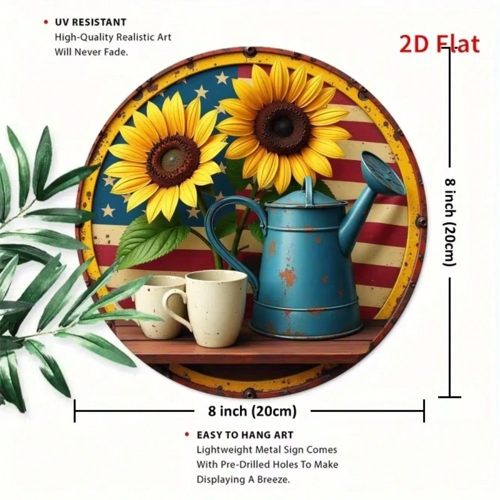 

Metal Tin Wall Art Sign Round Country Sunflower Home Decor 20x20
