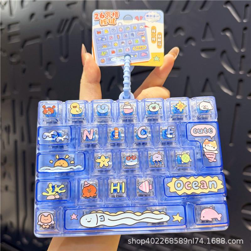Funny 26 Grid Keyboard Keycap Clicker Keychain Fidget Push Squeeze Stress Anxiety Relief Decompression Sensory Bag Charm Gift