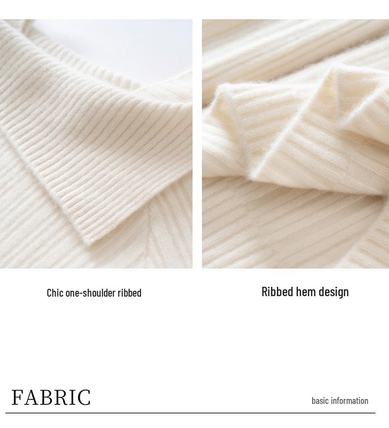 One-Shoulder Solid Color Cashmere Women's Ribbed Knit Sweater - Slimming Lazy Style for Autumn/Winter New Arrivals