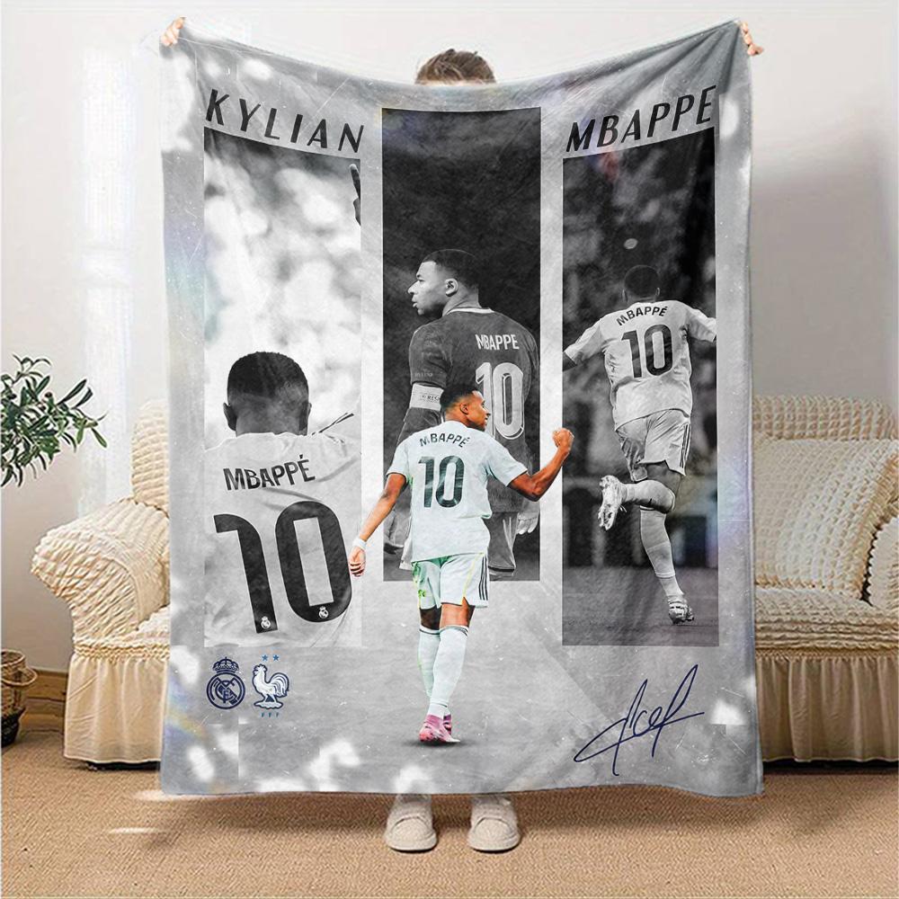 Mbappe Neon Poster Blanket Comfortable Great for Couch Office Chair Sofa All-Season Use Playful Design Gifts For Family Or Friends