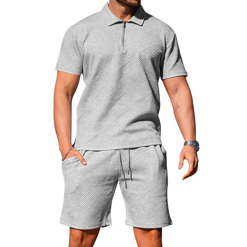 Men's POLO Shirt Suit Men's Casual Short Sleeve Suit Lapel T Shirt Textured Shorts Athletic Two Piece Set