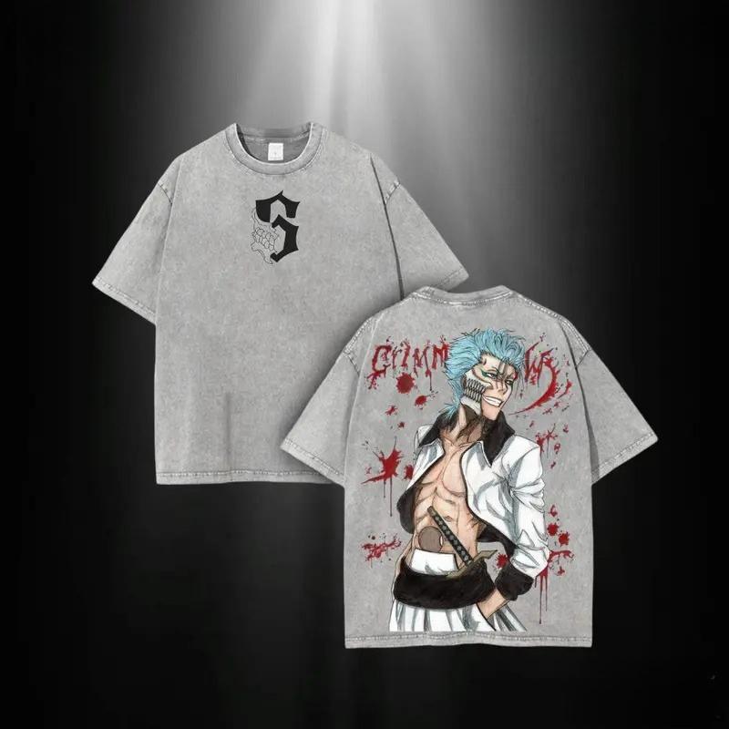 Hot Anime BLEACH Grimmjow Jaegerjaques Clothing Men Women Tshirts Washed Cotton Tee Retro Oversized T-shirt Harajuku T Shirt