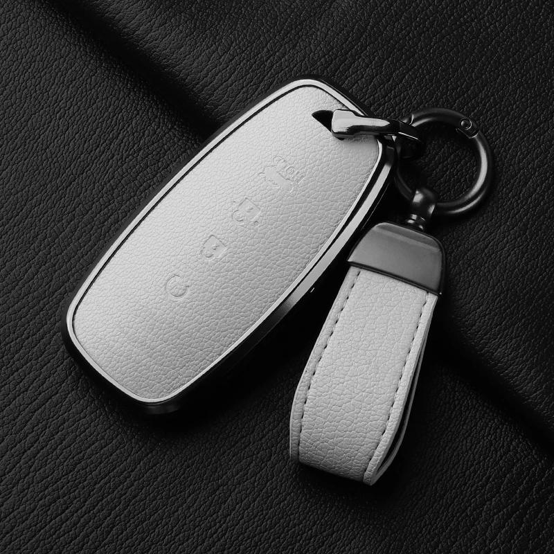 yxkpz10 4 Button Aluminum Alloy Goatskin Car Key Case Cover For Nissan X-trail T33 Qashqai J12 Teana 2022 2023 Car keychain Accessories