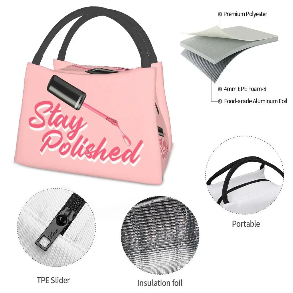Geschenk für Nagelkünstler Lunchtasche Maniküre Manikürist Thermokühltasche Tragbar Picknick Nägel Nagellack Pedikürist Leinwand Lebensmittelbox Tasche