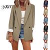 Blazer Coat Long Sleeve Big Pockets Single Button Office Suit Fashion Solid Color Lapel Jacket Workwear