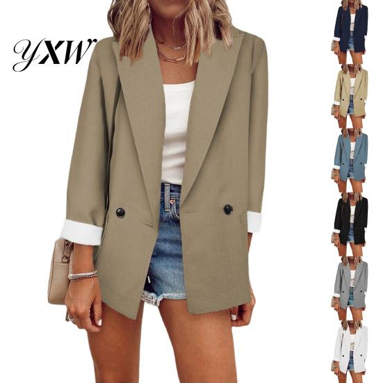 Blazer Coat Long Sleeve Big Pockets Single Button Office Suit Fashion Solid Color Lapel Jacket Workwear
