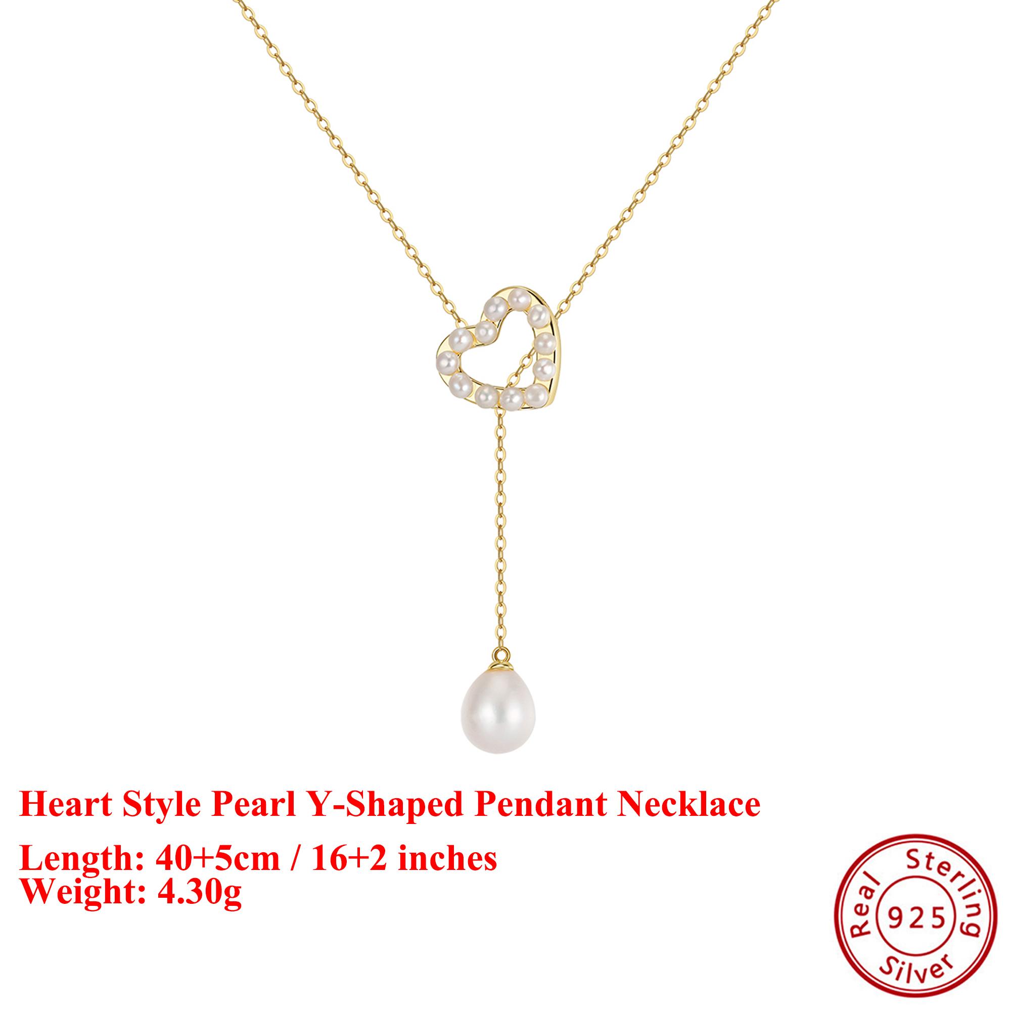 

EFFIE QUEEN 925 Pure Silver 14k Gold Heart Style Pearl Pendant Necklace Romantic Jewelry for Women,Girl Wedding Party Gift GPN99