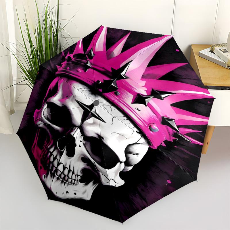 1pc Crown Skull Automatic Folding Umbrella - 8-Rib Compact Travel Umbrella Durable & Portable for Outdoor Use, Perfect Gift for Birthdays037