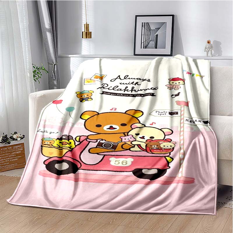 Cute Cartoon Rilakkuma Anime Throws Blanket Kids Super Soft Blankt for Sofa Travel Couch Picnic Flannel Blanket Birthday Gift