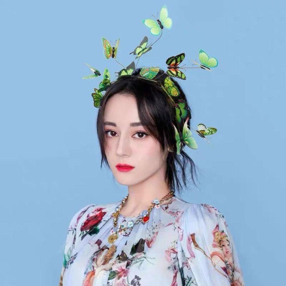 Wreath Prop Butterfly Bridal Tiaras LED Glow Decoration Butterfly Garland Wedding Headwear Colorful Butterfly Hair Band