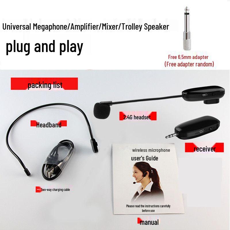 Wireless Microphone with Small Amplifier for Teacher's Headset & Trolley Speaker