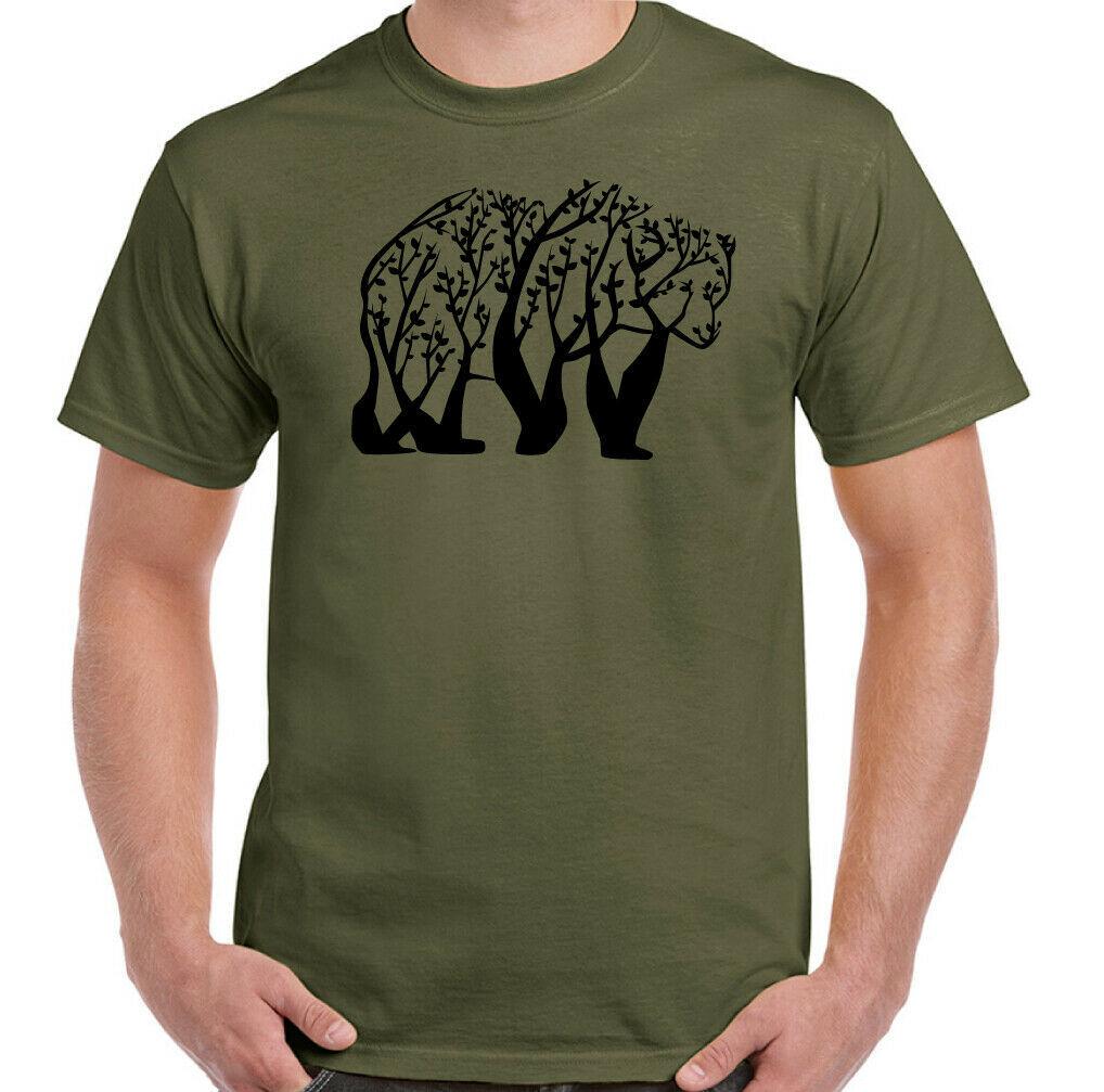 Bear T-Shirt Tree Mens Funny Abstract Art Wild Animal Top Outdoors Trekking Top M