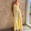 Women's Sleeveless Knit Maxi Dress with Belt, Solid Color Ribbed Texture, Thin Straps, Ankle-Length, Casual Elegant