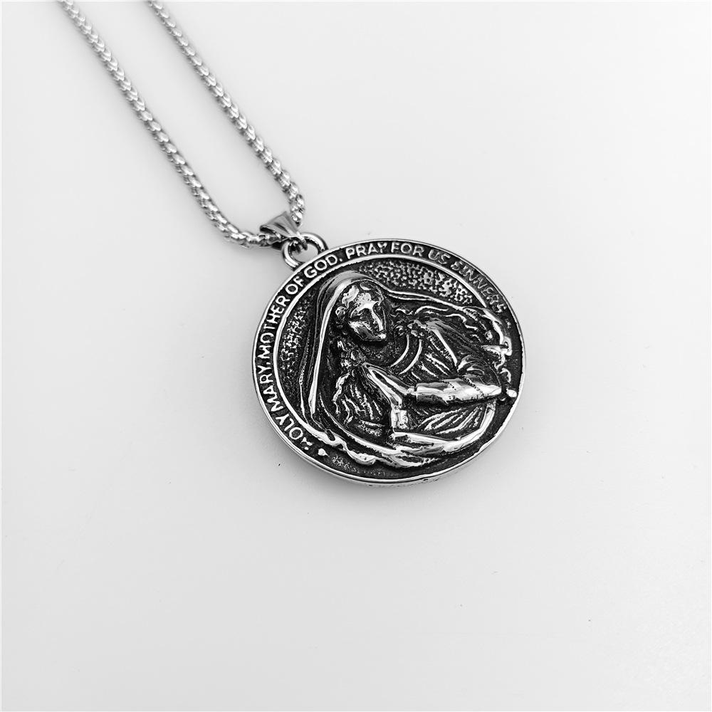 Hot Selling European and American Metal Holy Sister Maria Prayer Pendant Stainless Steel Necklace