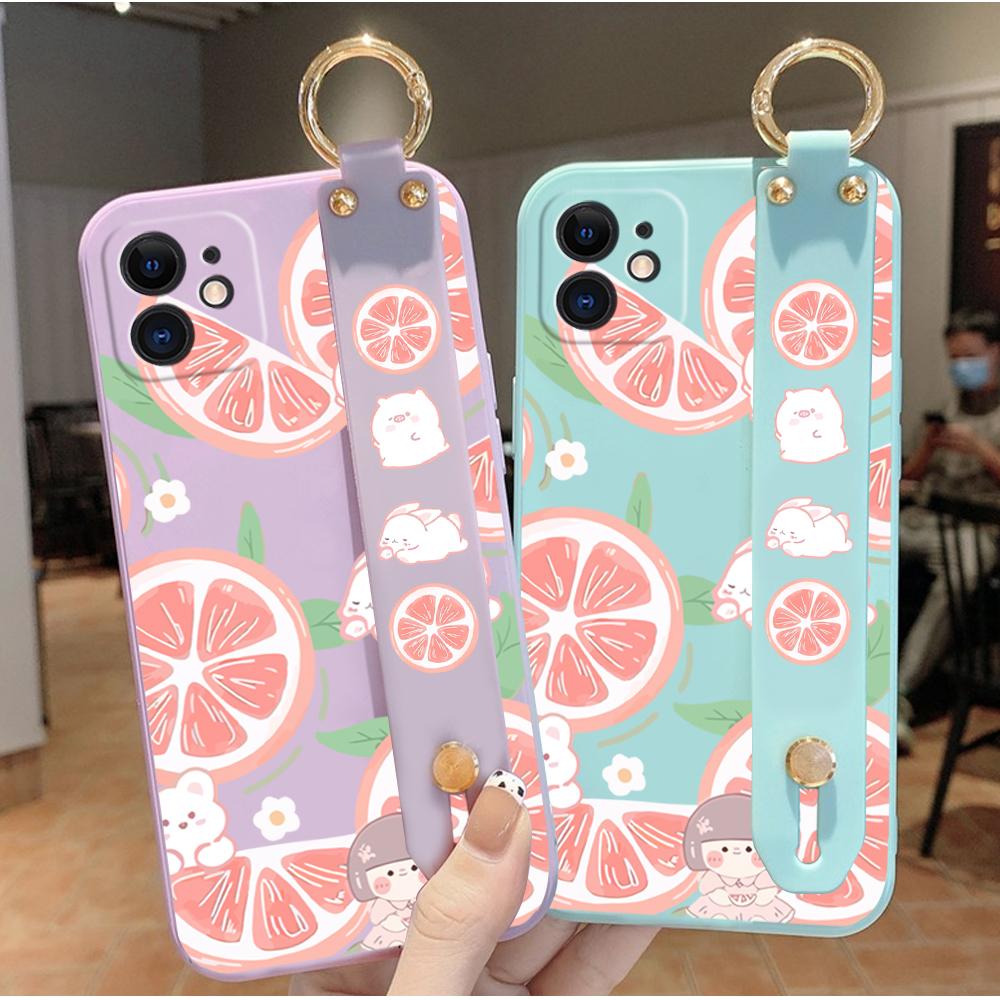 Cartoon-Grapefruits-Armband-Handyhülle für iPhone 14 13 12 Pro Max Samsung Galaxy S23 Ultra S20 FE M32 A13 weiche flüssige Silikon-Handyhülle