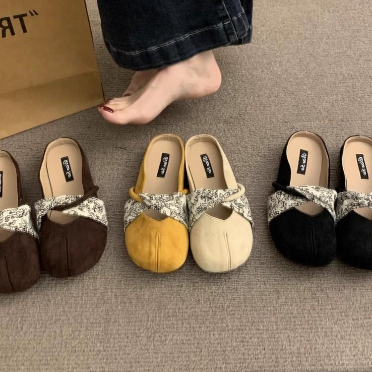 2025 Summer New Late Evening Breeze Gentle Heeless Lazy with Skirt French Bag Head Half Slippers Women's Summer Wear