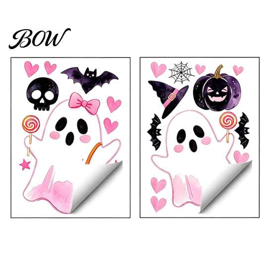 PVC Window Film 2 Sheets Halloween Cartoon Ghost Cling, Spooky Decorative Cling Glass Sticker, Waterproof Static Decal for Holiday Party Clings